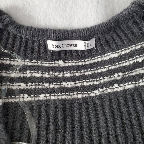 Pink Clover Quad Striped Knit Open Front Cardigan w/ Pockets Grey Size M New - Picture 2 of 11